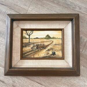 Vintage Framed Original Oil Painting on‎ Canvas Fall Farm Signed by Verna